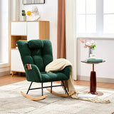 Garvee Nursery Rocking Chair Teddy Upholstered Glider with Wood Legs for Living Room Bedroom Nursery, Durable Rubberwood Frame, High Backrest, Beige - 355J-Dark Green