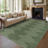 Garvee 10x13 Washable Rugs Non-Slip Low Pile Diamond Stripes Rug for Living Room Bedroom Office Nursery Green - Green-Double Stripes