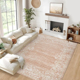 Garvee Washable Area Rug Floral Low Pile Non Slip Soft Pink 5'x7' for Living Room Bedroom Office