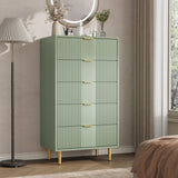 Garvee Fluted Dresser with 5 Drawers for Bedroom, Living Room, Hallway - 44.25" Tall, Olive Green, Modern Wooden Chest with Metal Handles - Olive Green