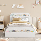 Garvee Twin Size Bed Frame with Storage Headboard and Raised-Footboard for Kids, Low Platform Bed, White - White