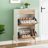 Garvee Slim Wooden Entryway Shoe Cabinet with 2 Flip Drawers for Hallway, Foyer, Small Apartment, Linen Front Panels, Space-Saving Design - White