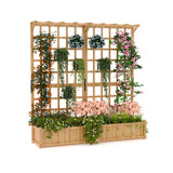 Garvee Two-Tier Wooden Planter Box with Trellis for Outdoor Gardens, Elevated Raised Bed, 1.4 ft Deep, Natural Fir Wood