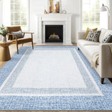 Garvee Bordered Light Blue 5x7 Machine Washable Area Rug – Modern Design, Non-Slip, Low-Pile, Non-Shedding Carpet for Living Room, Bedroom, or Kids’ Room