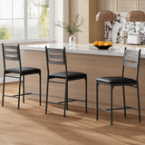 Garvee Bar Stools Set of 2 Wooden Barstools Faux Leather Upholstered Counter Height Kitchen Island Grey