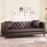 Garvee 81 In Leather Couch, Modern 3 Seater Sofa With Deep Seat And 2 Pillows, Dark Brown For Living Room, Apartment, Office - Brown