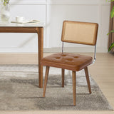 Garvee Natural Rattan Dining Chair Velvet Upholstered Kitchen Chair Tall Cane Backrest Strong Wood Legs Dining Room Brown - Brown