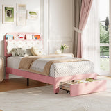 Garvee Twin Bed Frames Velvet Upholstered Platform Bed Pink White Storage Adjustable Headboard 39" x 75"