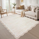 Garvee Washable Area Rug 6x9 Low Pile Scalloped Beige Rug for Living Room Bedroom Nursery Office - Scalloped|Cream