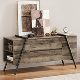 Garvee TV Stand for 47 in TV, Entertainment Center with Adjustable Shelf, 2 Drawers, Oak for Living Room and Bedroom, Black U-Shaped Metal Legs - Oak Strips