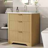 Garvee 30" Fluted Bathroom Vanity with Sink, Farmhouse Freestanding Cabinet, Natural Oak, Easy Assembly, Modern Design - Natural Oak