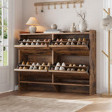 Garvee Shoe Cabinet With 4 Flip Drawers, Adjustable Shelves, Rustic Brown, Entryway & Living Room Organizer, Narrow Wooden Storage - Rustic Brown