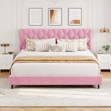 Garvee Pink King Bed Frame Upholstered Headboard Heavy-Duty Platform Bed No Box Spring Needed Noise Free Easy Assembly - Pink