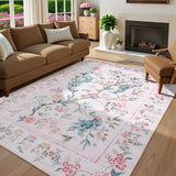 Garvee Pink Floral Peacock Rug 5x7 for Bedroom Girls, Living Room, Non Slip, Washable, Soft Low Pile