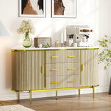Garvee 59in Sideboard Buffet Cabinet Fluted Credenza Storage Media TV Console Oak White Faux Marble Top - Oak