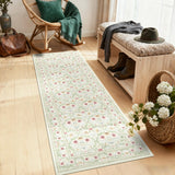 Garvee Washable 2x6 Runner Area Rug Non-Slip Low Pile Stain Resistant Soft Carpet Vintage Boho Floral Beige Green for Hallway Kitchen Bedroom Bathroom - Beige+Green