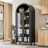 Garvee Arched Kitchen Pantry Cabinet With Adjustable Shelves And Glass Doors For Kitchen Dining Living Room Black - Black