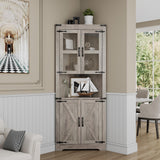Garvee 69" Tall Corner Cabinet With Doors, 6-Tier Corner Storage Cabinet For Bathroom, Living Room, Kitchen, Hallway, Grey, Space Saver