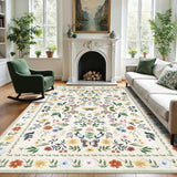 Garvee Floral Rug 5x7 Vintage Washable Non-Slip Low Pile Indoor Carpet Beige for Living Room Bedroom Dining Room
