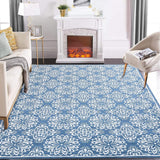Garvee Modern Floral Area Rugs 6x9 Living Room Rugs Large Machine Washable Rug Non Slip for Bedroom Vintage Print Rug Soft Faux Wool Floral Rug Non Shedding Throw Carpet for Dining Room Office Blue