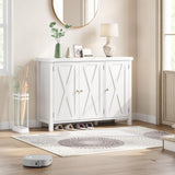 Garvee 4 Tier Farmhouse Shoe Storage Cabinet With Adjustable Shelves And Barn Doors For Entryway Hallway Apartment 43.74x13.78x35.04 Inches White