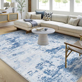 Garvee 9x12 Modern Abstract Accent Rug Blue Non Slip Stain Resistant Low Pile for Living Room Bedroom Office Home Decor