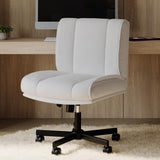 Garvee 360° Swivel Criss Cross Legged Chair, Armless Wide Office Chair with Comfy PU-Leather, Adjustable Back & Height for Desk, Vanity, Bedroom, Home Office, White - White