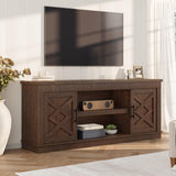 Garvee Farmhouse TV Stand for 70/75 in TVs, 65 in Long Entertainment Center, Rustic Fluted Design, 2 Door Storage, Natural Wood Color - Red Brwon
