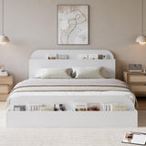 Garvee Full Size Bed Frame with Storage Headboard and Raised-Footboard for Bedroom, Low Platform, White - White
