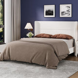 Garvee Queen Size Bed Frame with Wingback Headboard, Velvet Upholstered Platform Bedframe, White, 8'' Under-Bed Storage Space - White
