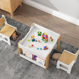 Garvee Kids Table and Chair Set 4 In 1 Wooden Activity Table with Storage Drawer for Toddlers, Drawing, Reading, Crafts, Art, Homework, Nursery, Playroom, Classroom, Natural Wood Color - White1