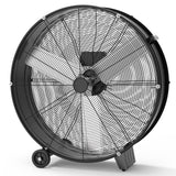 Garvee 30 Inch Industrial Drum Fan, 6000 CFM Heavy Duty Shop Fan, 330W High Velocity Floor Fan with Wheels, 3 Speed, 10Ft Cord, ETL Listed – Warehouse Garage Workshop Factory - Black