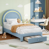 Garvee Twin Upholstered LED Bed Frame With Storage Drawer For Kids Bedroom, Blue, Twin Size - Blue