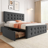 Garvee Full Size Bed Frame with 4 Storage Drawers and Headboard, Linen Upholstered Platform Bed Frame with Wooden Slats Support, Button Tufted Design, No Box Spring Needed, Dark Grey - Dark Gray (Ys188-5)