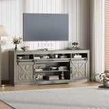 Garvee TV Stand Table for 75 in Television with Barn Doors, Adjustable Shelves, Power Outlets for Home & Office, 66 in Width, Grey - Grey