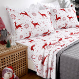 Garvee Christmas Sheets Queen Soft Brushed Microfiber Bed Sheet Set 16 Inches Deep Pocket Fitted Sheet Red Reindeer