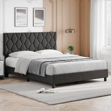 Garvee Queen Size Platform Bed Frame with Upholstered Headboard, Fabric Upholstered Bed Frame with Adjustable Headboard, Bed Frame with Diamond Pattern and Soft Fabric, Wood Slat Support, Grey - Light Gray