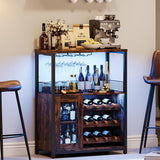 Garvee Wine Bar Rack Cabinet with LED Light, Adjustable Shelves, Mesh Door, 36" Tall, Rustic Brown for Home Kitchen Dining Room - Rustic Brown