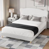 Garvee Queen Size Bed Frame Upholstered Headboard Soft Low Profile Sturdy Platform Bed Rounded Corners White