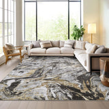 Garvee 9' x 12' Gray Marble Abstract Area Rug, Machine Washable Non-Slip Low-Pile Soft Rug for Living Room, Bedroom & Dining Room, Gray/Ivory/Gold