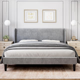 Garvee King Bed Frame with Headboard and Wingback, Velvet Upholstered, Light Grey, King Size, Storage Pockets, Sturdy Wood Slat Support - Light Grey