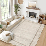 Garvee Scalloped Washable Rug 5'x7' Non Slip Area Rug for Living Room Bedroom Beige - Beige