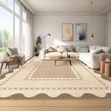 Garvee Modern Neutral 9x12 Area Rug Washable Non-Slip Stain-Resistant Soft Carpet Linen Color for Living Room Home Decor - Border|Tan