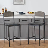 Garvee Bar Stools, Barstools Set of 2 with Footrest and Upholstered Back, 25.2" Bar Chairs for Dining Room Kitchen, Counter Bar, Easy Assembly,  Gray - Grey