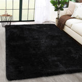 Garvee Fluffy & Sheepskin Black 8x10 Shaggy Plush Rug, Non-Slip Furry Modern Accent for Bedroom Living Room - Black