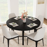 Garvee 47 in Round Dining Table, Industrial Wooden Kitchen Table with Sturdy Metal Frame, Rustic Black Finish, 4 to 6 Seating, No Chairs - Ebon