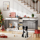 Garvee Dog Crate Furniture for 2 Dogs with Storage and Feeding Bowls Indoor Double Dog Crate TV Stand Small Medium Dogs White - White