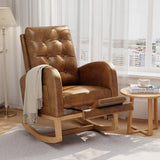 Garvee Comfortable Nursery Glider Rocking Chair PU Leather Upholstery Sturdy Wooden Legs High Backrest Living Room Bedroom Orange