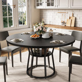 Garvee Round Dining Table for 4-6 with Storage Shelf, 47.2 in Black Farmhouse Kitchen Table for Kitchen, Dining Room, Living Room, Apartment - Black