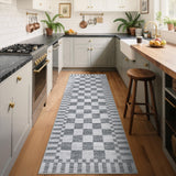 Garvee Checkered Runner Rug 2x6, Washable Non Slip Low Pile Faux Wool Carpet, Modern Farmhouse Checkerboard Rug for Hallway Kitchen Entryway Bedroom, Gray